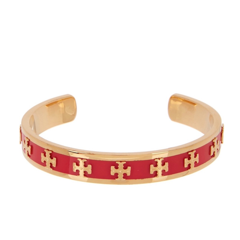 NWT Tory Burch Raised Stacked T Logo Cuff Bracelet Gorgeous Red!